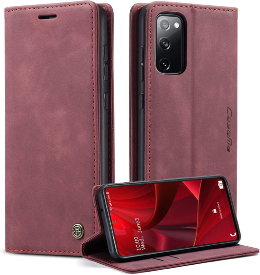 Preklopna torbica Bigcousin za Samsung Galaxy S20 FE – vinsko rdeča