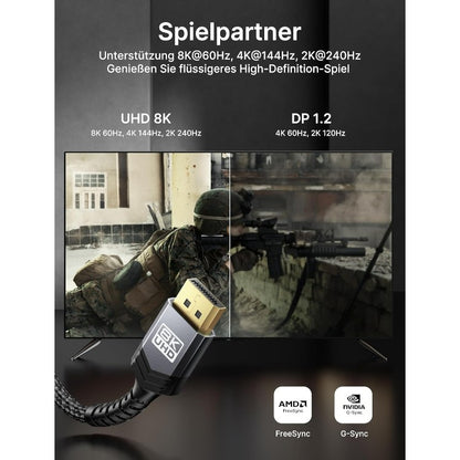 DisplayPort kabel 8K 60Hz, 3m – JSAUX