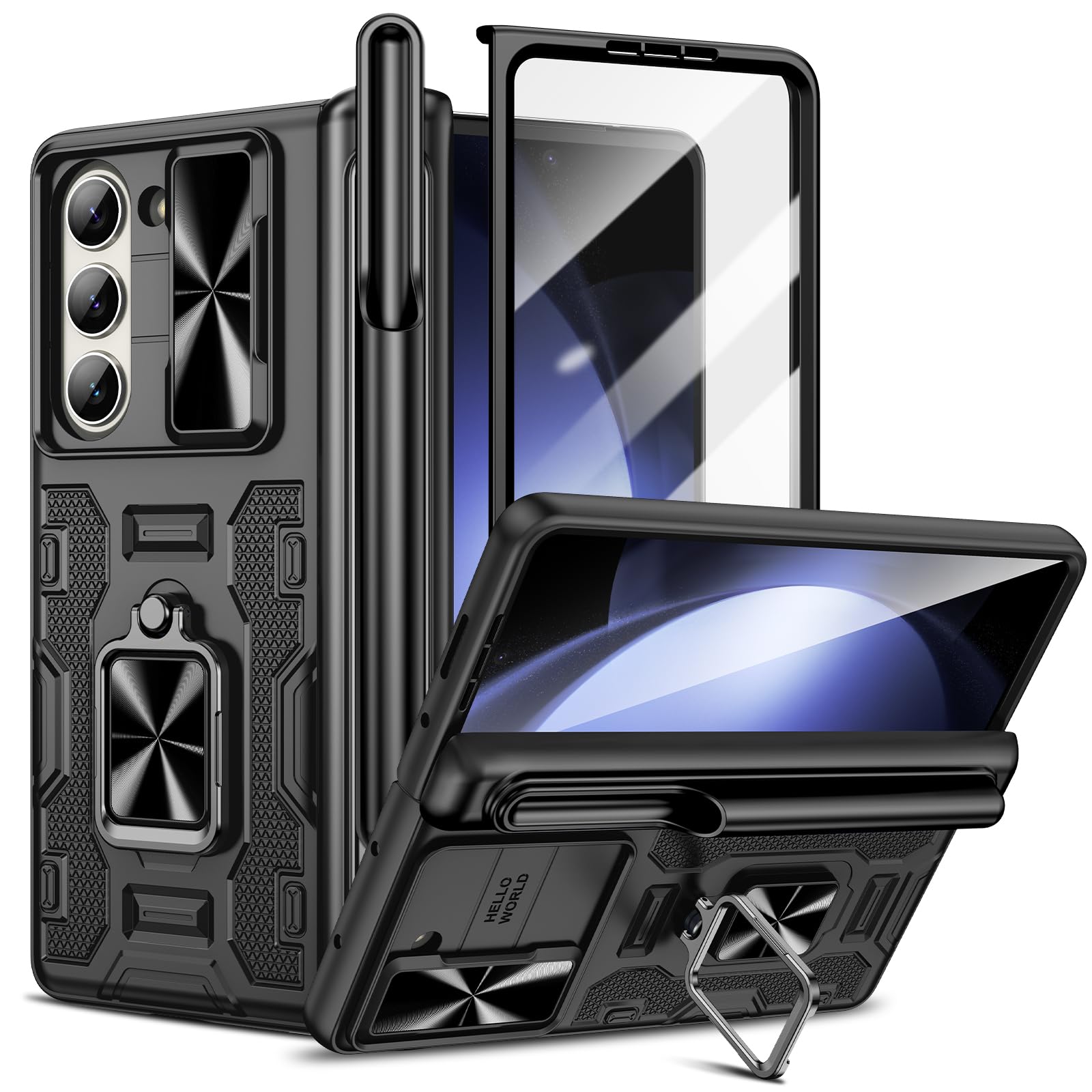 doeshine ovitek za samsung galaxy z fold 5 z 360 stopinjskim stojalom crna