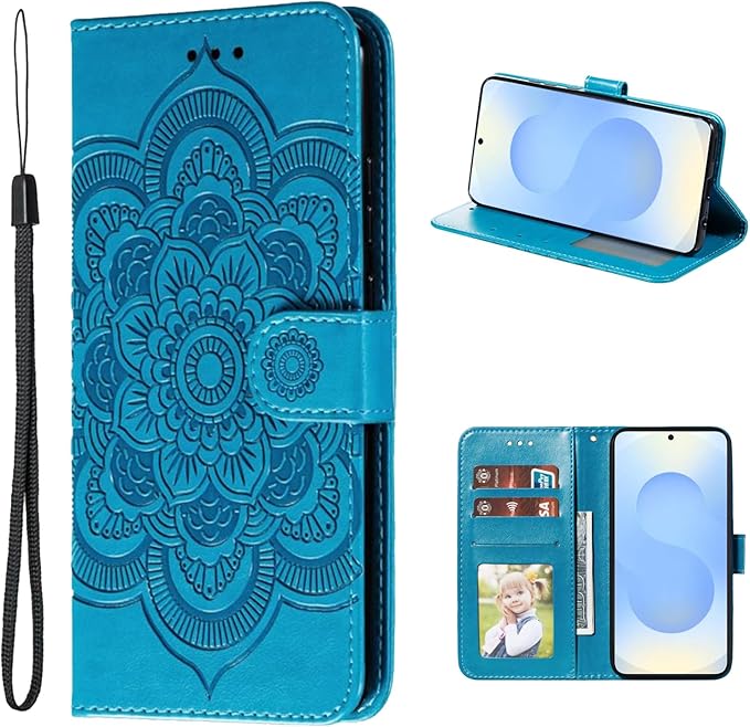 Preklopna torbica Mandala za Samsung Galaxy S25 - modra: Mandala preklopna torbica Samsung Galaxy S25 modra