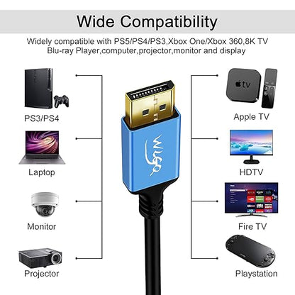 WLGQ Mini DisplayPort na DisplayPort 1 m – Mini DP 8K@60Hz, 4K@120Hz, 2K@144Hz, kompatibilan s Thunderboltom