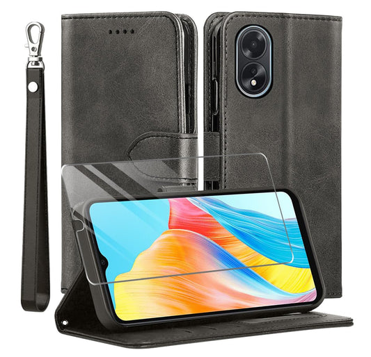 classic black preklopna torbica in zascitno steklo za oppo a18