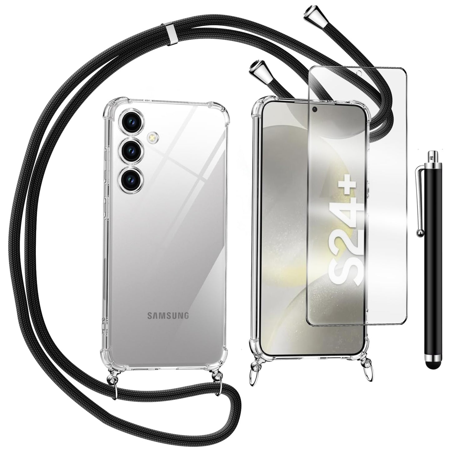 Ovitek za telefon z vrvico + zaščitno steklo + pisalo Samsung Galaxy S24 Plus – Infostyle – Prozorna
