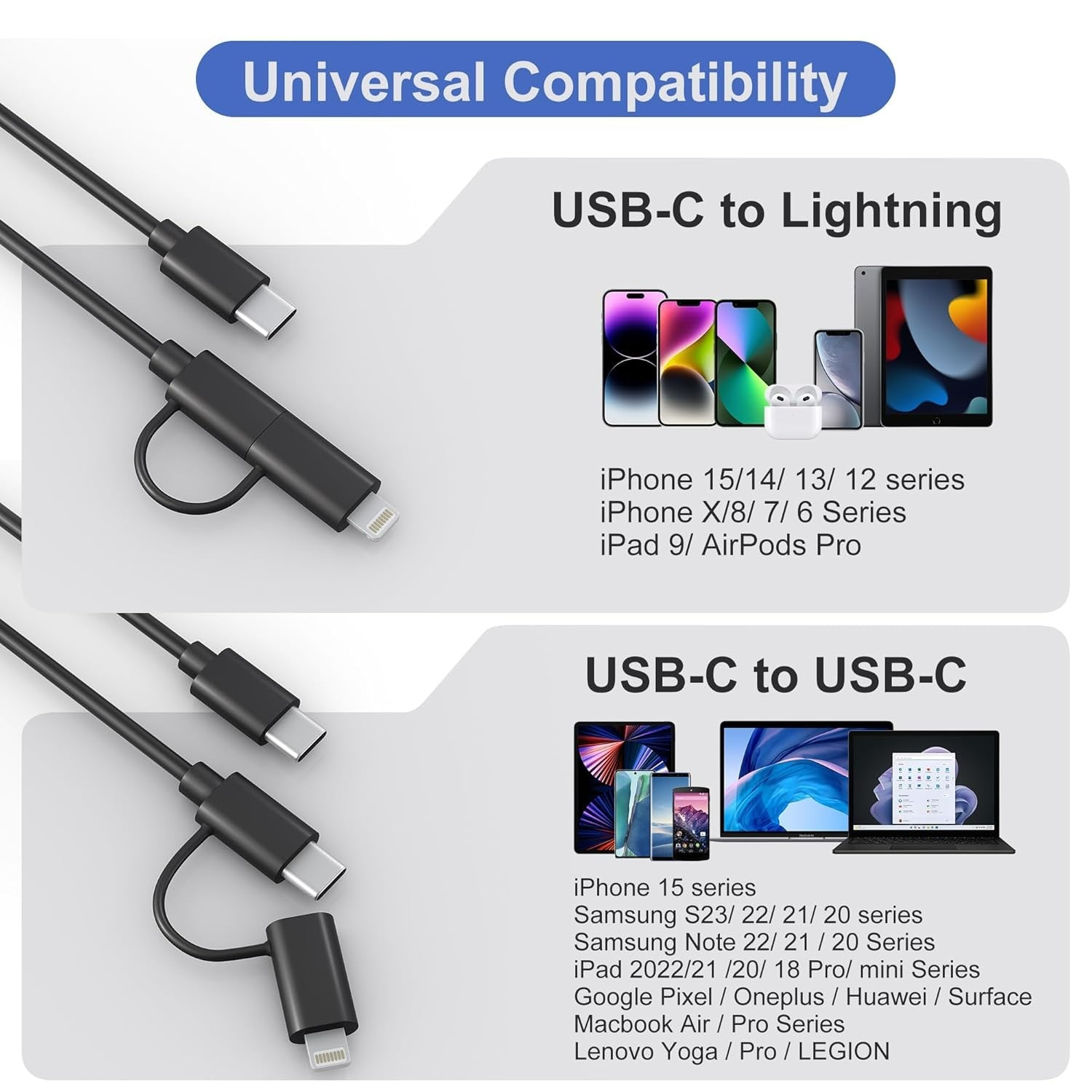 Kabel ''2v1'' USB C v USB C + Lightning – AICase