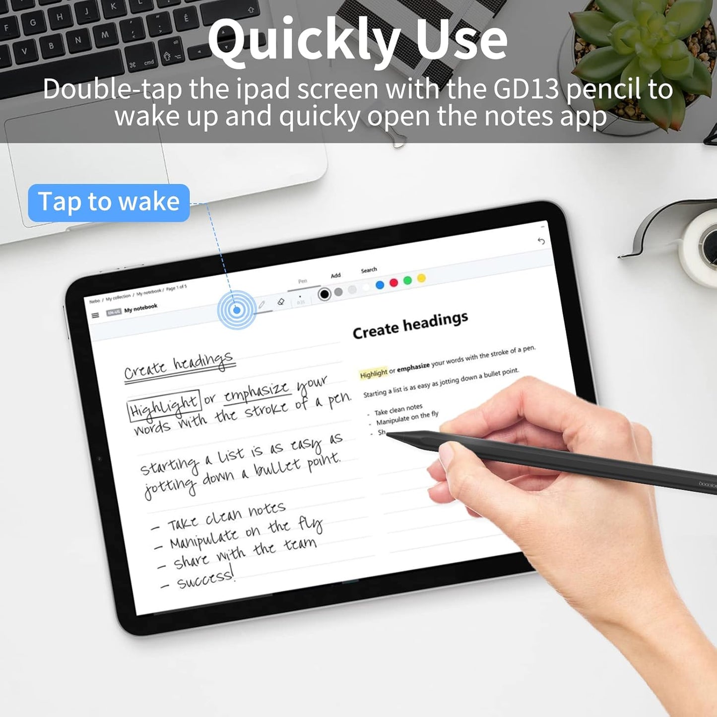 Stylus Pen s funkcijo brezžičnega polnjenja, združljiv z iPad Air 4/5, Pro 11/12.9, Mini 6 – GOOJODOQ