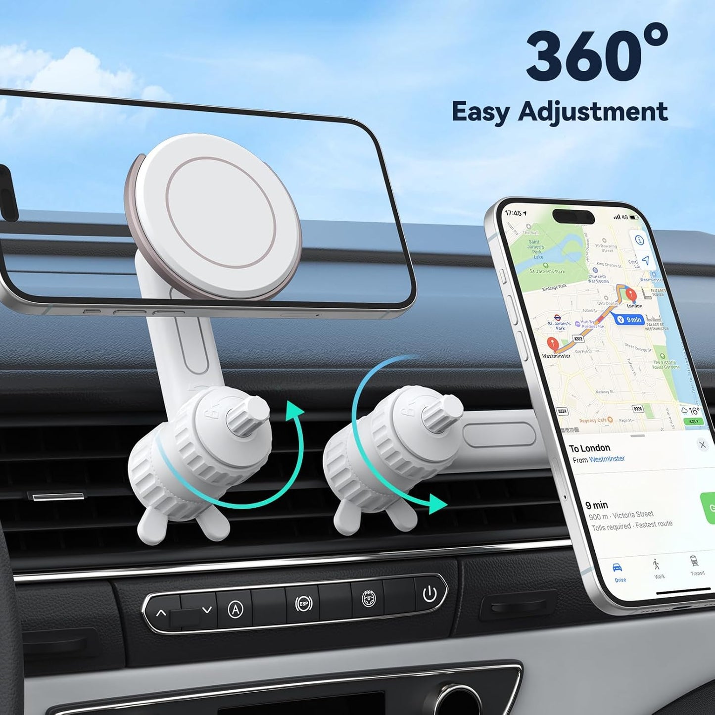 Ktryman MagSafe2 Magnetic Car Phone Holder - 360° Holder for iPhone and MagSafe Devices - white