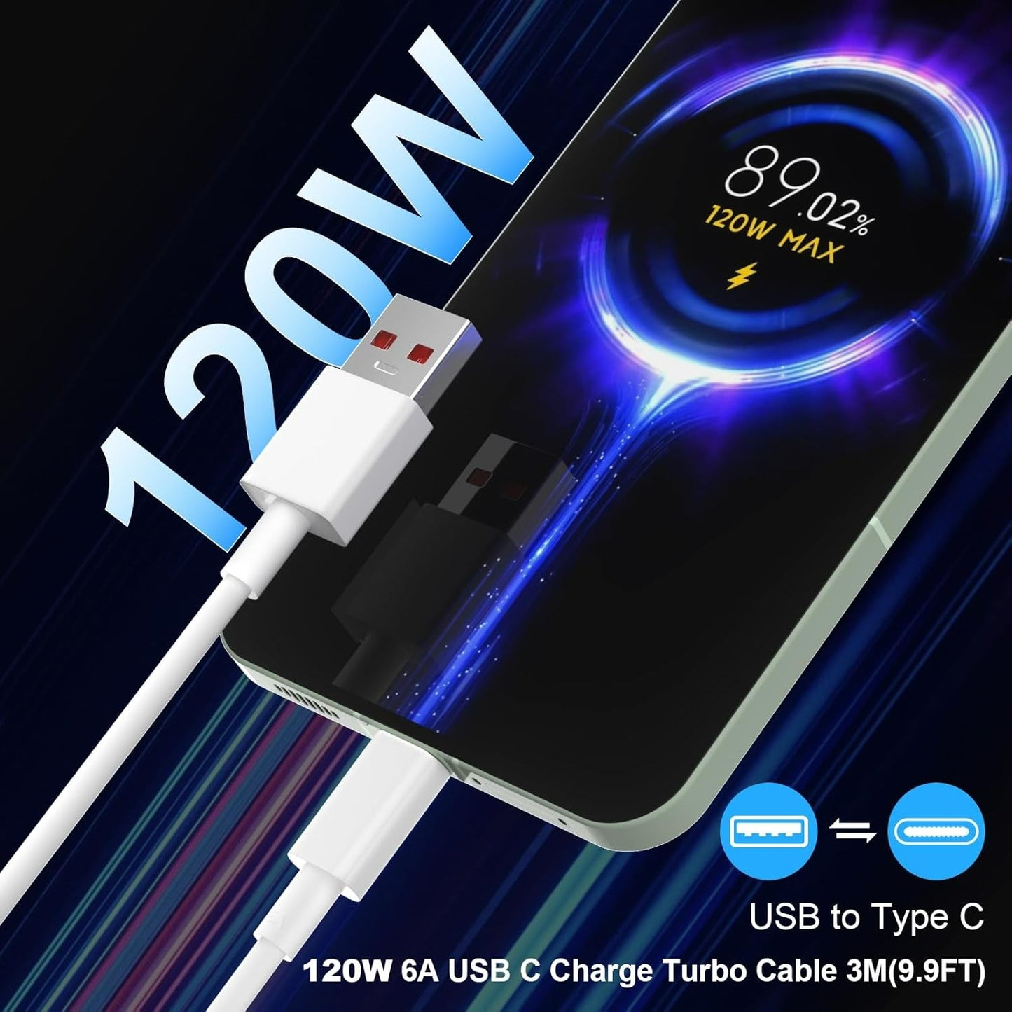 Kabel USB A v USB C kabel 120W, 3m – Infostyle