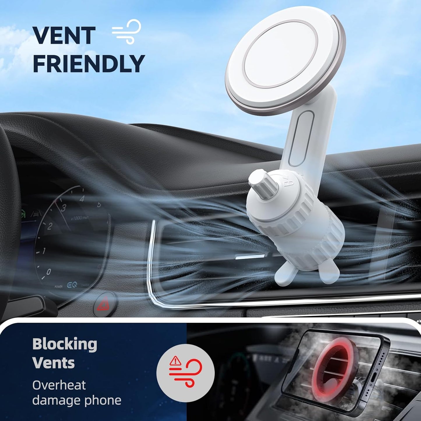Ktryman MagSafe2 Magnetic Car Phone Holder - 360° Holder for iPhone and MagSafe Devices - white