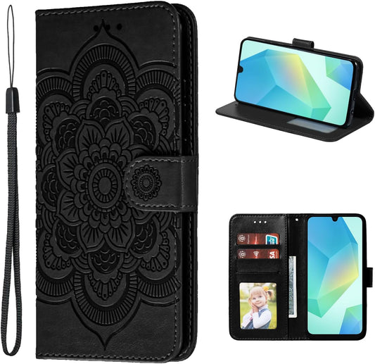 Preklopna torbica Mandala za Samsung Galaxy A16 - črna: Mandala preklopna torbica Samsung Galaxy A16 črna