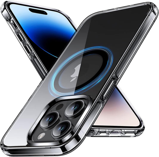 Magnetni prozorni ovitek za iPhone 14 Pro – črn, združljiv z MagSafe, testiran MIL