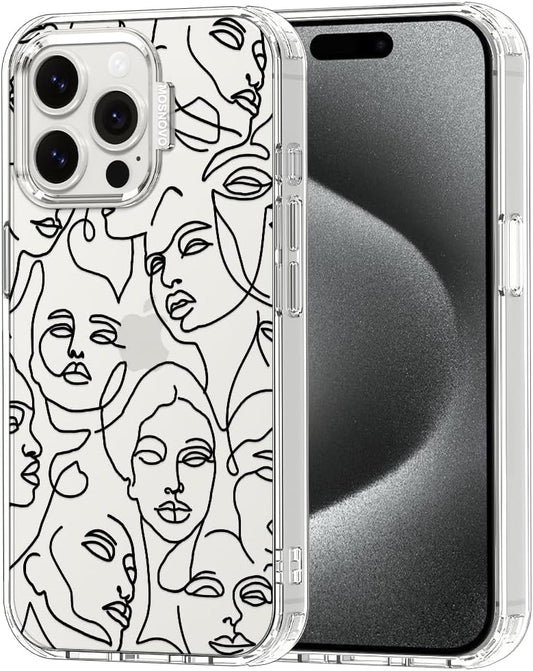 MOSNOVO iPhone 15 Pro Max Case - Abstract Face Line Art