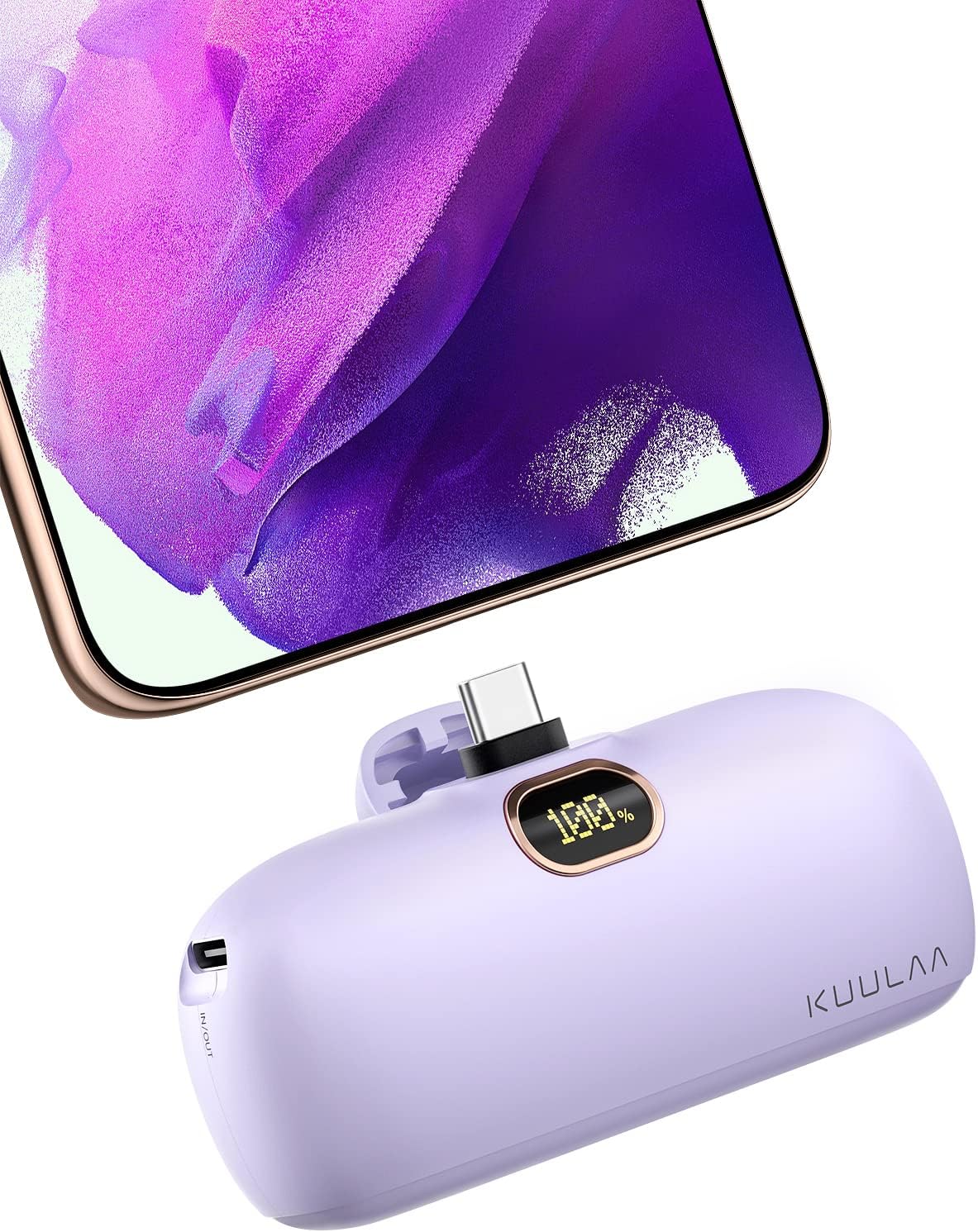 Mini prenosna baterija Kuulaa 5000 mAh 20W PD USB-C LED – vijolična