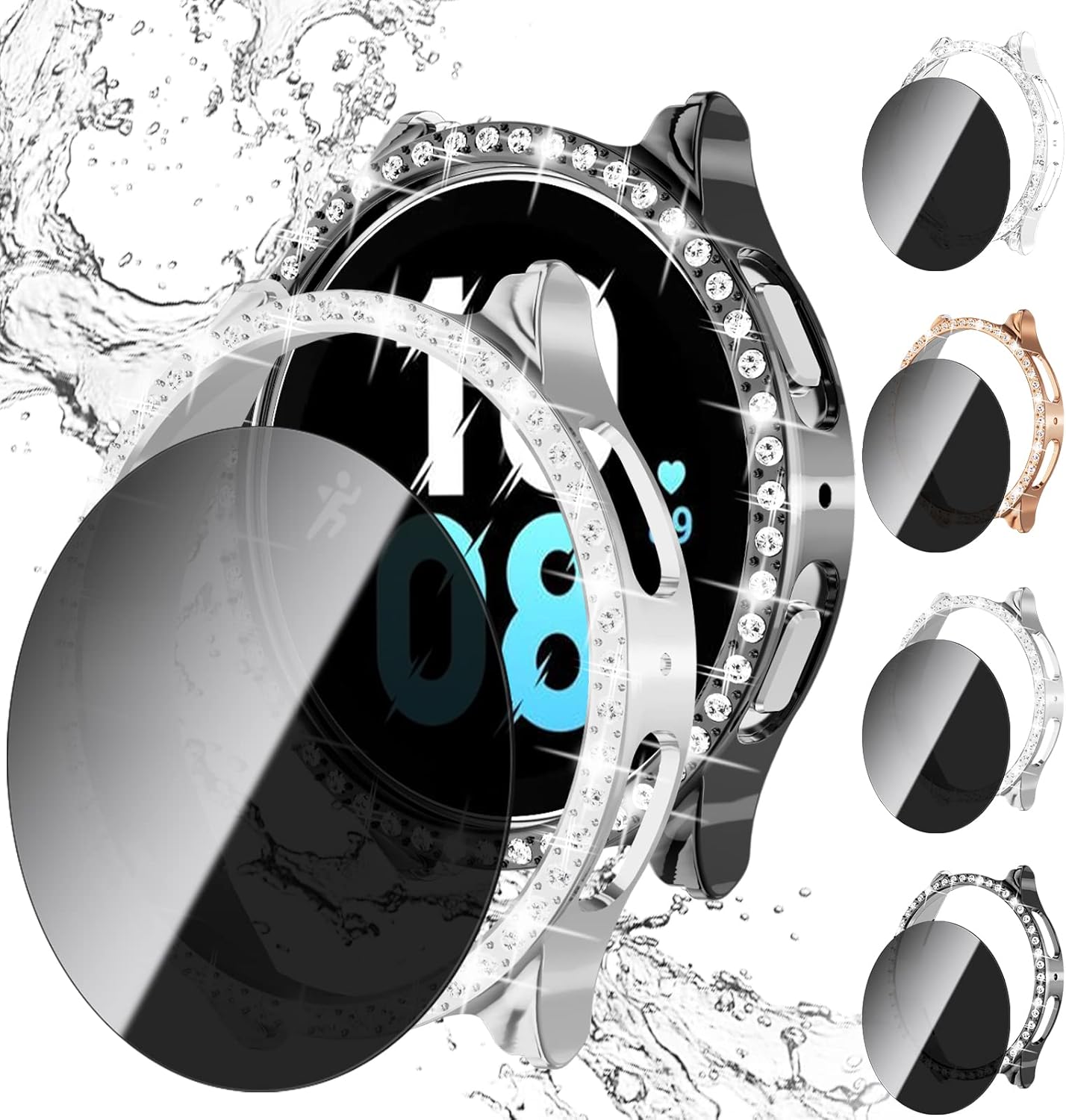 Ovitek + zaščitno steklo Privacy (4+4) za Galaxy Watch 5 / Watch 4 40 mm – zlata, srebrna, črna, prozorna