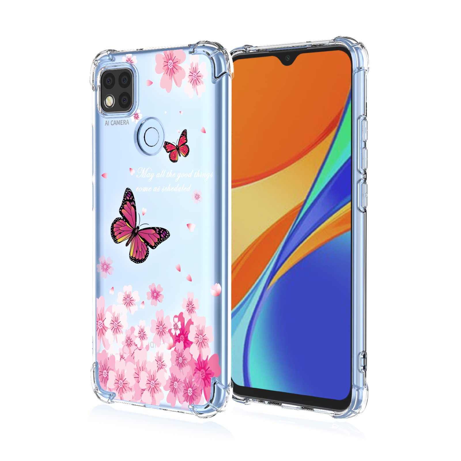 Prozoren ovitek Pink Butterfly za Xiaomi Redmi 9C / 10A