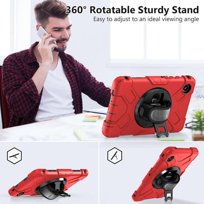 Military 3-Layer Case for Samsung Galaxy Tab A9 8.7” – 360° Stand + Shoulder Strap + S Pen Holder (Red)