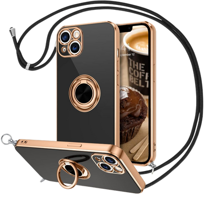Ovitek z vrvico "Ring" za iPhone 15, črna – Infostyle