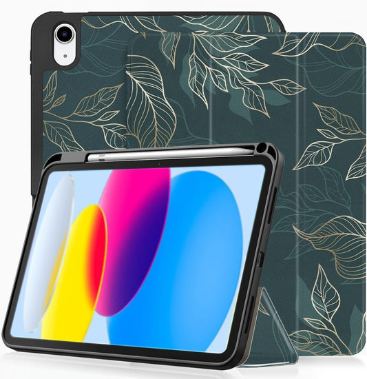 Case for iPad 10 (10.9", 10th Generation 2022) – green with leaf pattern