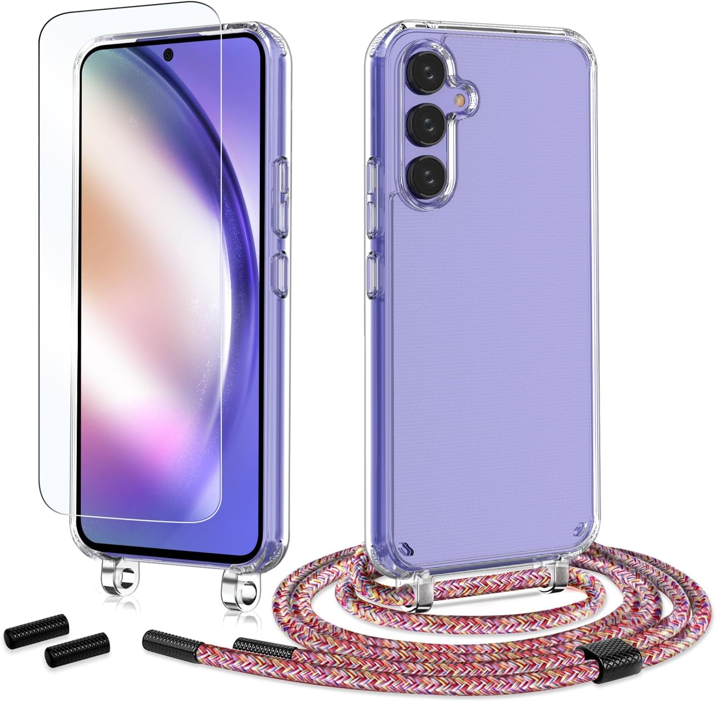 Transparent case with cord (colorful) + screen protector for Samsung Galaxy S24 Plus
