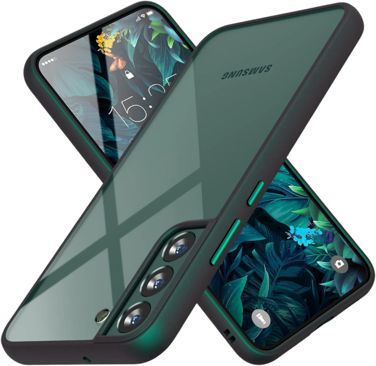 Ovitek za telefon Samsung Galaxy S22, črno zelena – MATEPROX – Prozorna / PC + TPU silikon