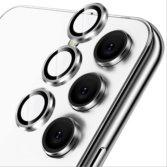 GIOPUEY Camera Protector for Samsung Galaxy S23 FE - Metal + Tempered Glass, Dual Protection, Silver