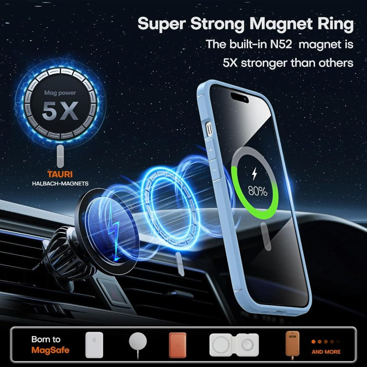 Ovitek za telefon + 2x zaščitno steklo + 2x zaščita za kamero "MagSafe" iPhone 15 – Tauri