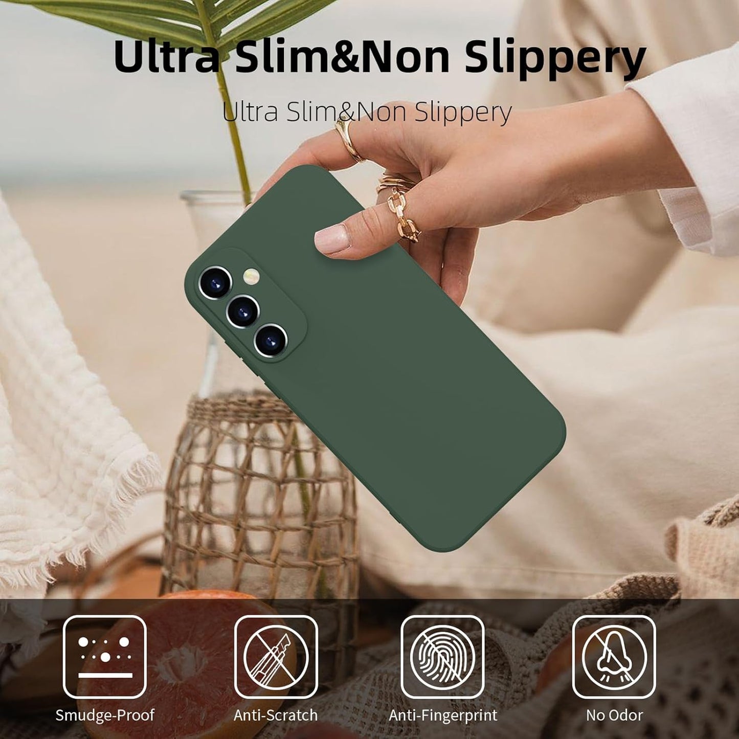 ElestBela silikonski ovitek za Samsung Galaxy S23 FE – ultra tanek zaščitni ovitek z mikrovlakni (mat zelena)