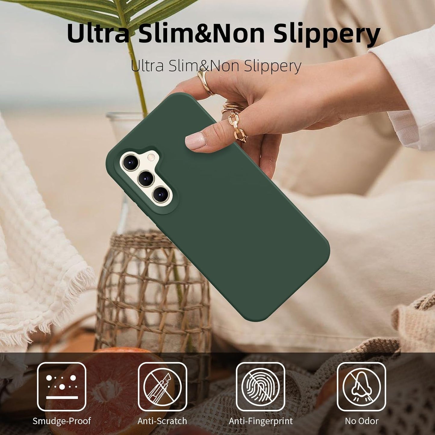 ElestBela Silicone Case for Samsung Galaxy S24 – Slim Protective Cover (Dark Green)