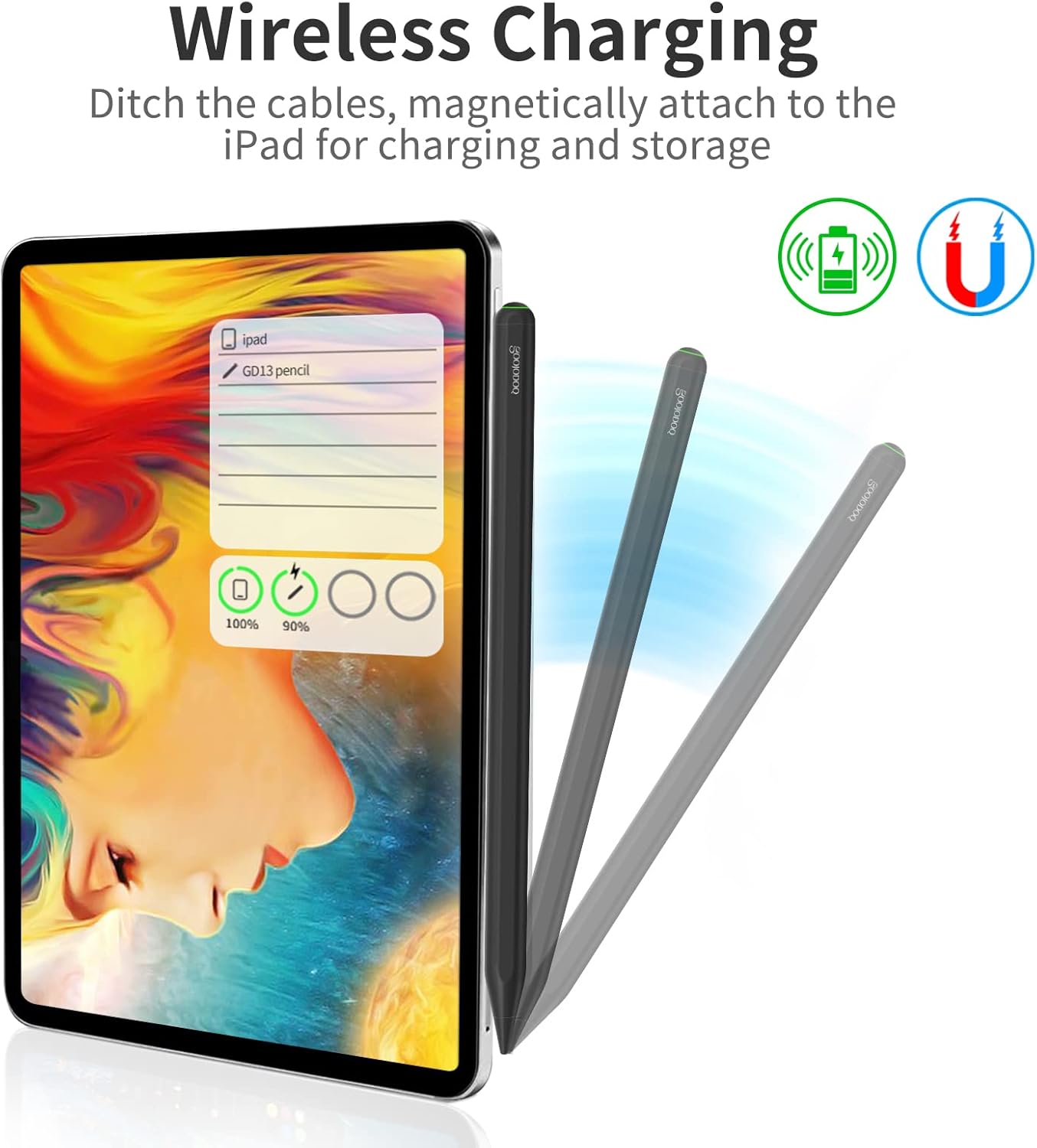 Stylus Pen s funkcijo brezžičnega polnjenja, združljiv z iPad Air 4/5, Pro 11/12.9, Mini 6 – GOOJODOQ