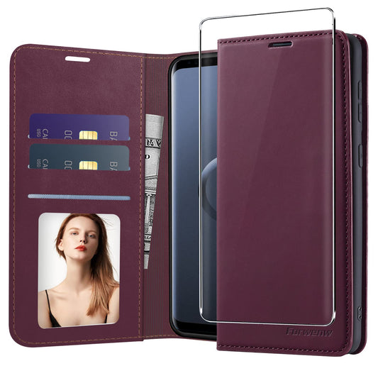 neivi preklopna torbica z zascitnim steklom za samsung galaxy s9 vinsko rdeca