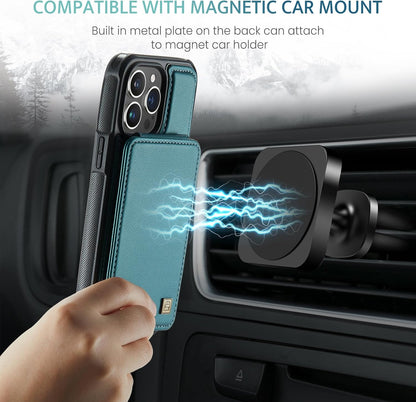 URMAX ovitek za iPhone 14 Pro Max – zeleno-modra, RFID denarnica s stojalom