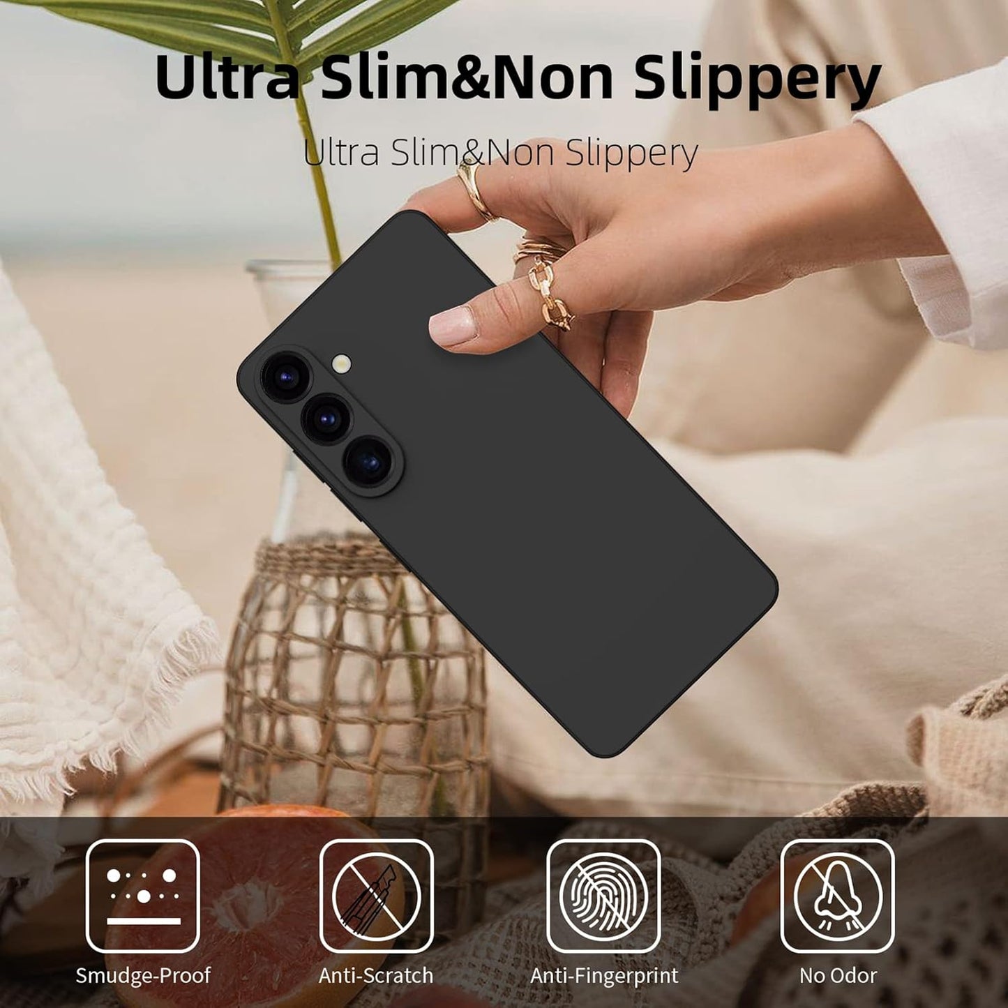 ElestBela Silicone Case for Samsung Galaxy S24 Plus – Slim Protective Cover (Dark Black)