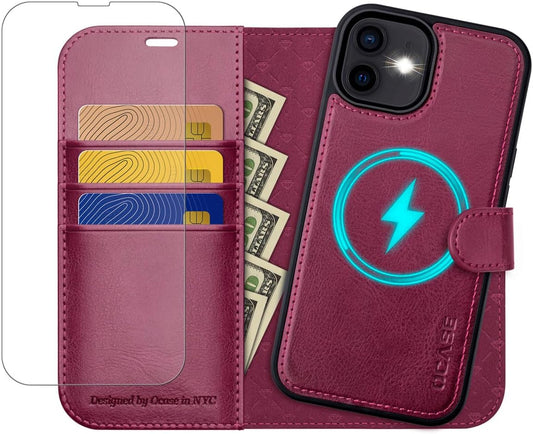 OCASEsnemljivovitekdenarnicaza iPhone12/12Pro-bordo+zaščitnosteklo