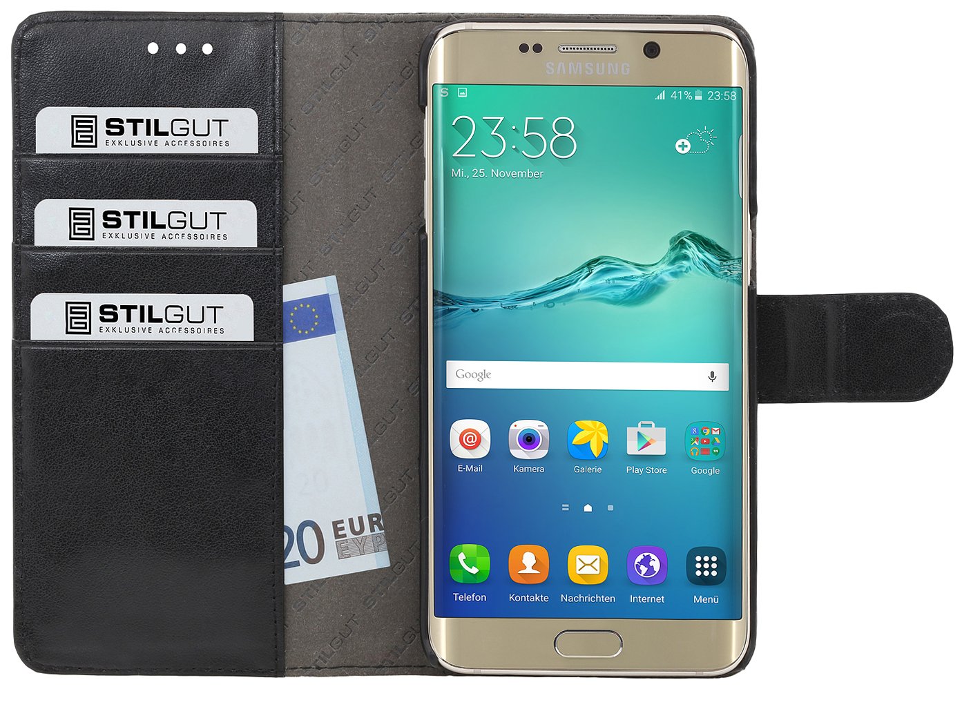 StilGut preklopna futrola „Talis“ za Samsung Galaxy S6 edge+ – džepić za kartice, crna