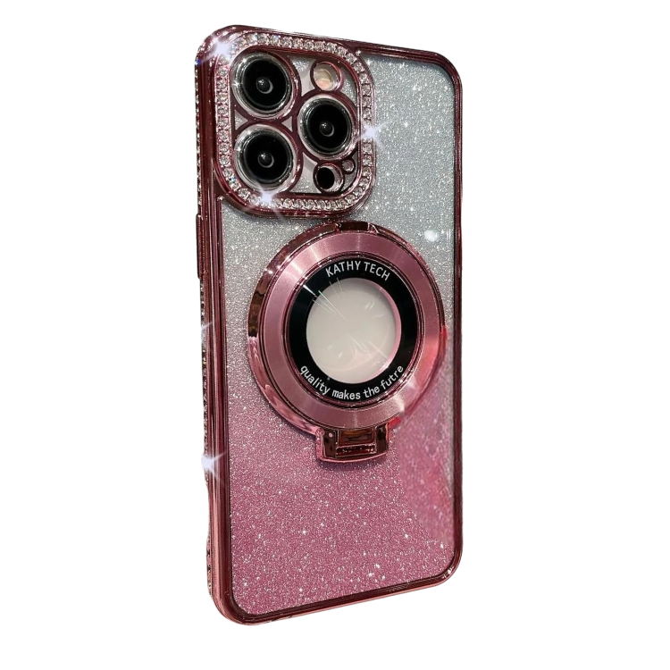 Ovitek "glitter z stojalom" za iPhone 15 Pro, roza – Galful