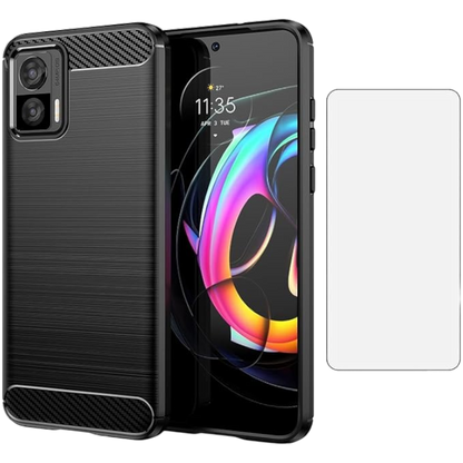 Komplet ovitek "carbon" + zaščitno steklo za Motorola Moto Edge 30 Neo – Infostyle – Črna
