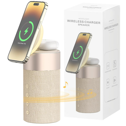 Bluetooth zvočniki ''COLSUR'' z nočno lučko, 2 v 1 brezžična polnilna postaja – Bež