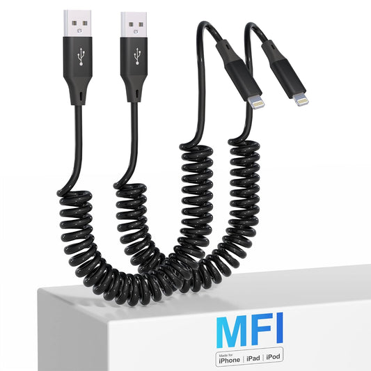 2x spiralni Lightning kabel za iPhone MFi CarPlay USB – raztegljiv, kompakten