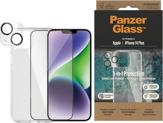 PanzerGlass™ 3-u-1 zaštitni paket za iPhone 14 Plus – Kaljeno staklo + kamera + maska