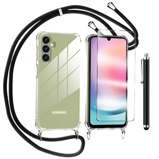 Ovitek z vrvico + zaščitno steklo + pisalo za Samsung A24 4G – Infostyle – Prozorna