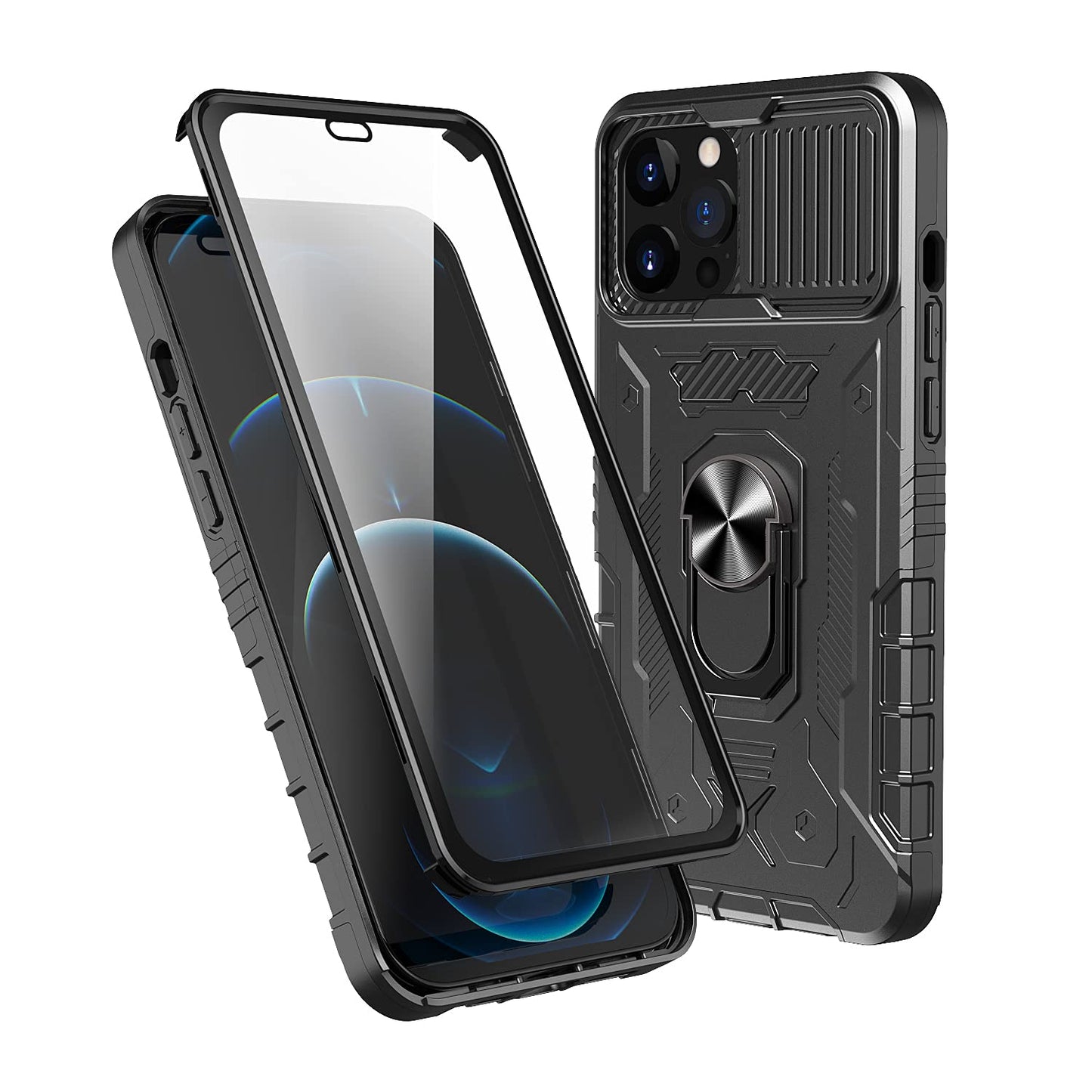 360° ovitek z ringom in zašèito zaslona za iPhone 12 / 12 Pro èrna