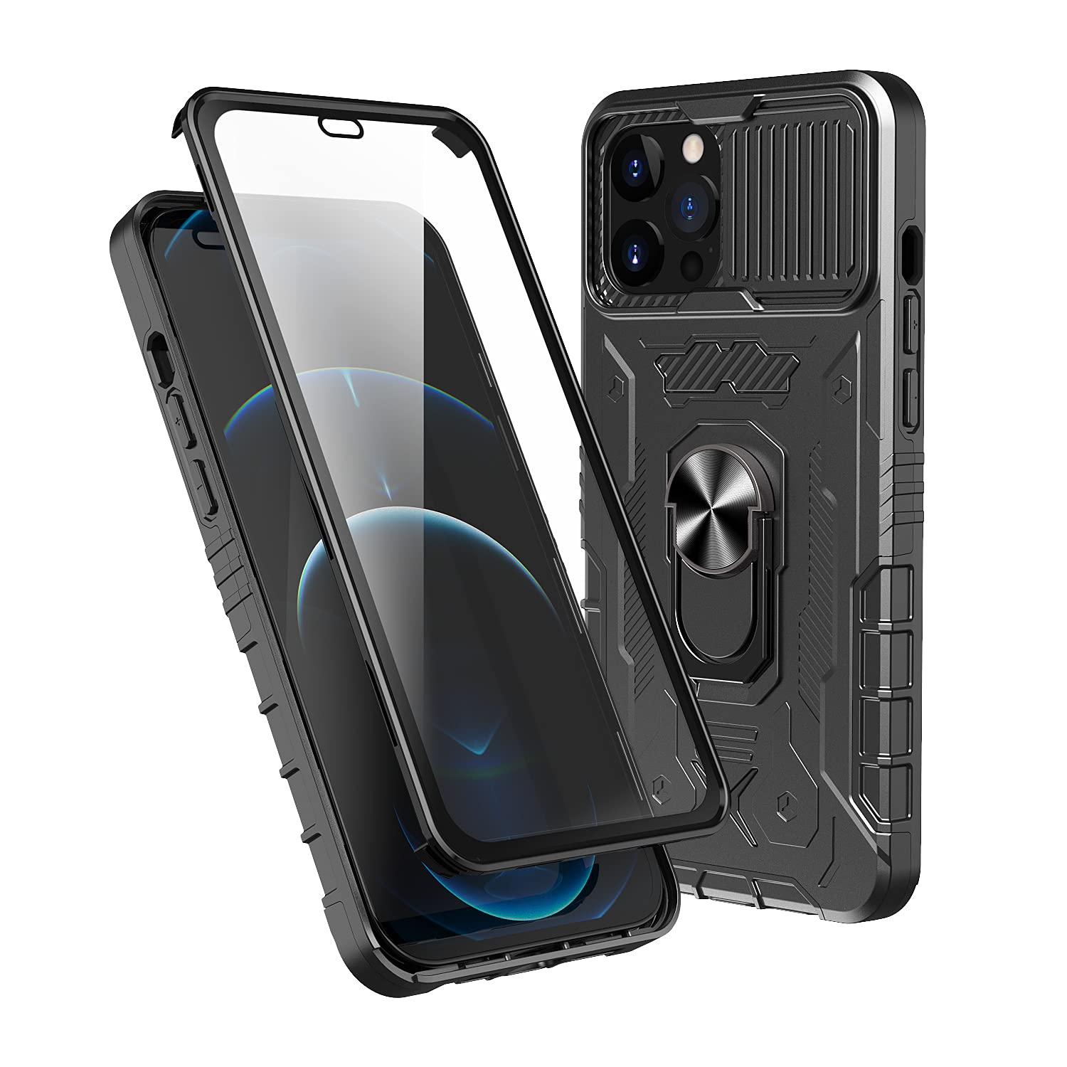 360° ovitek z ringom in zašèito zaslona za iPhone 12 / 12 Pro èrna