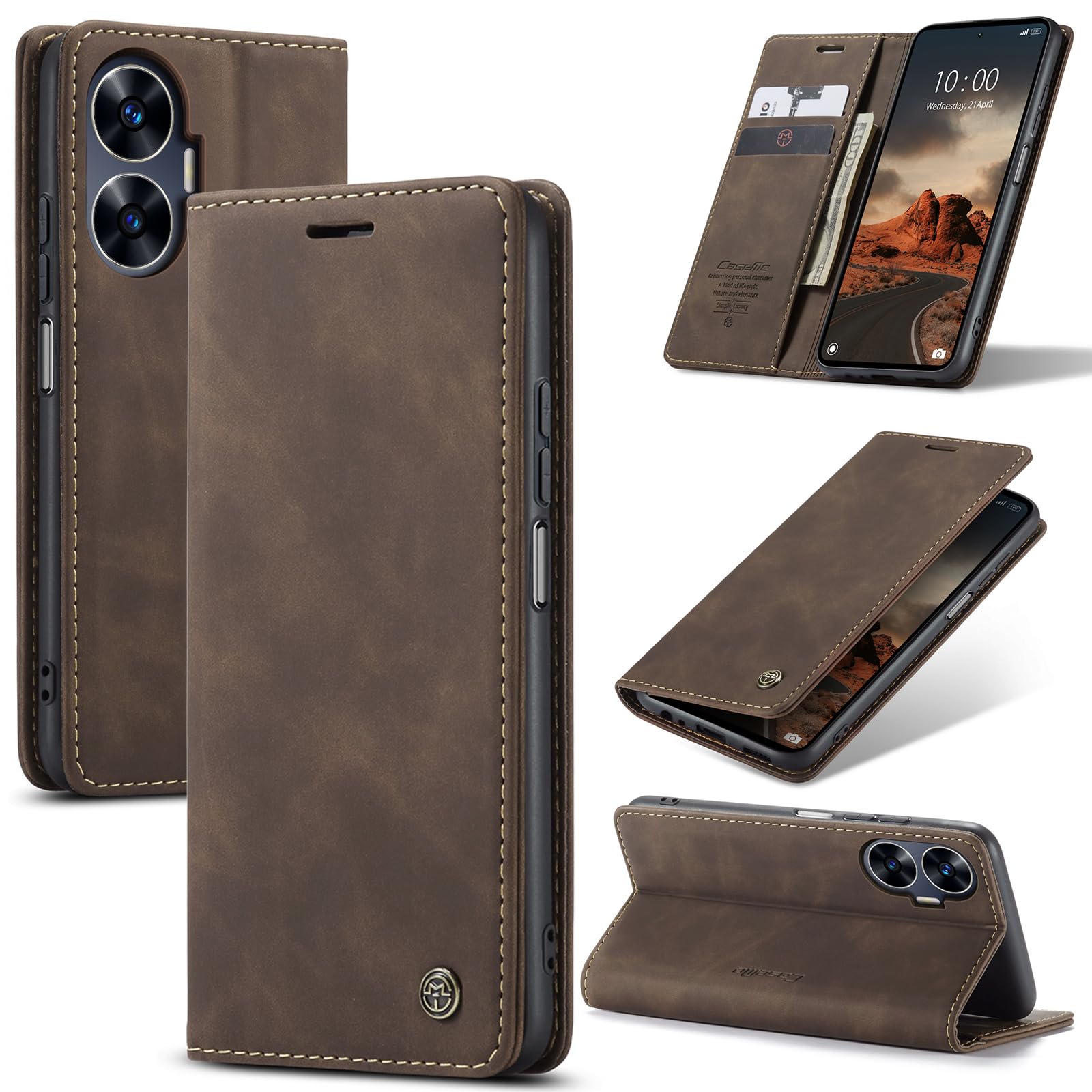Preklopna torbica Bigcousin za Oppo Realme C55 temno rjava