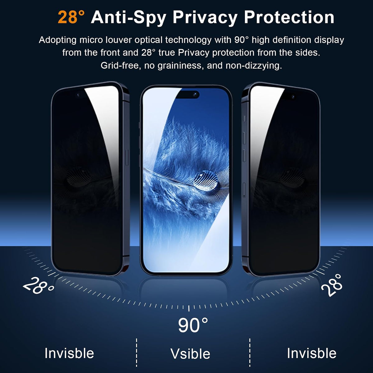 QHOHQ zaščitno steklo za iPhone 15 Pro Max 6,7" – Privacy, 3 kosi + zaščita kamere