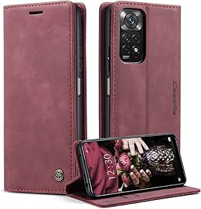 Preklopna torbica Bigcousin za Xiaomi Redmi Note 11 / Redmi Note 11S – vinsko rdeča