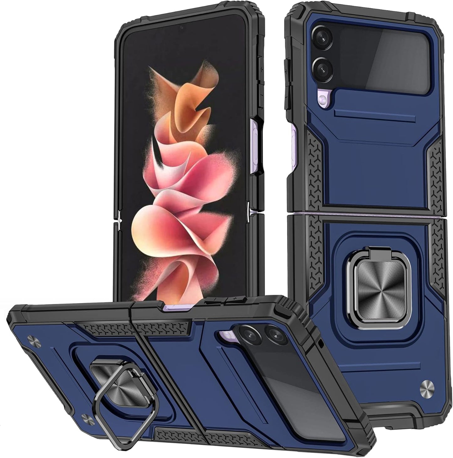 UEEBAI Military Grade Armored Case for Samsung Galaxy Z Flip 3 5G - TPU with Rotating Ring and Stand