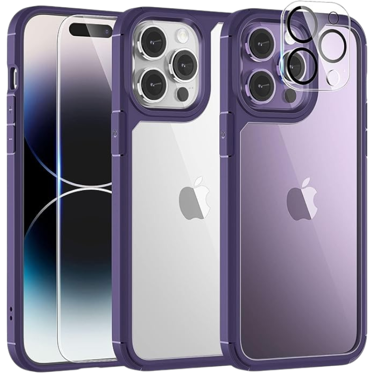 Komplet "Tauri 5in1" ovitek + 2x zaščitno steklo + 2x zaščita za kamero za iPhone 14 Pro – Vijolična