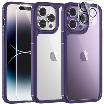 Komplet "Tauri 5in1" ovitek + 2x zaščitno steklo + 2x zaščita za kamero za iPhone 14 Pro – Vijolična