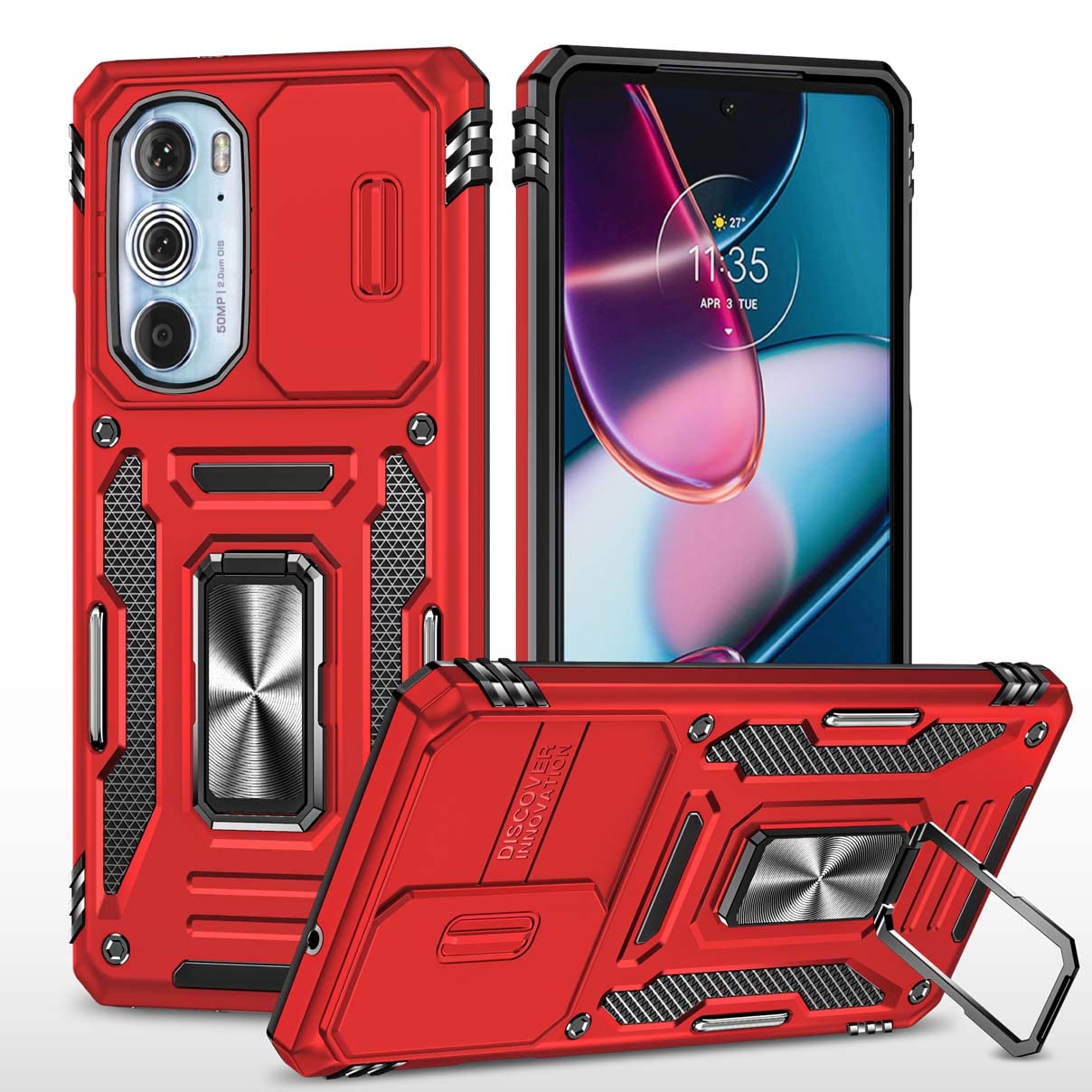 BigCousin ovitek z zašèito kamere in stojalom za Motorola Moto Edge 30 Pro rdeèa