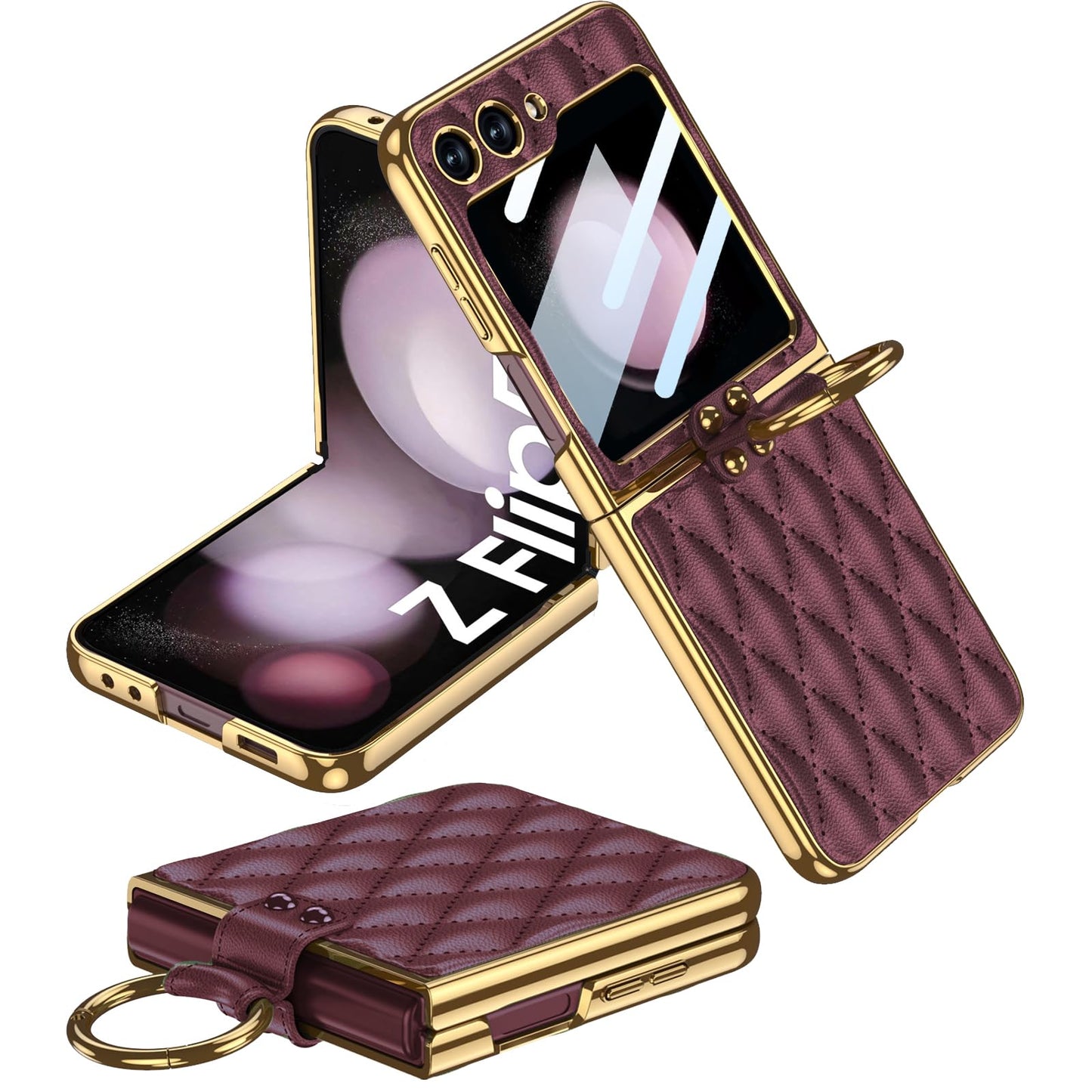 Usnjena torbica Miimall za Samsung Galaxy Z Flip 5 temno rdeèa