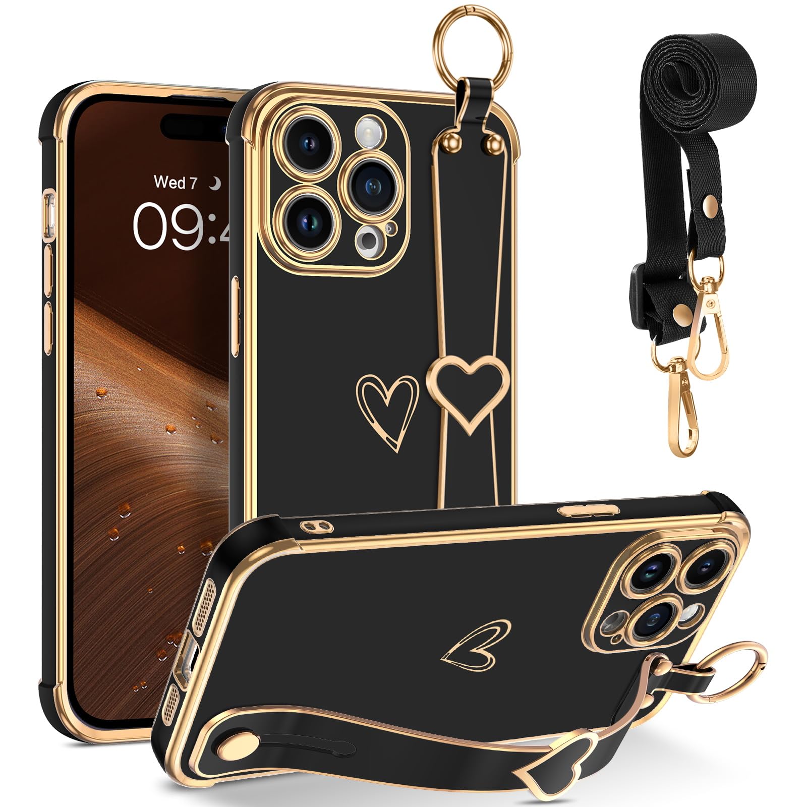 Silikonski ovitek GUAGUA z vrvico za iPhone 15 Pro èrna